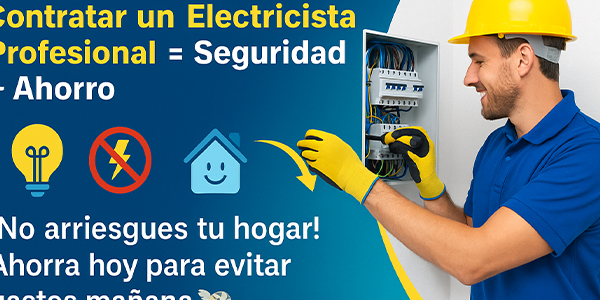 lectricista profesional asegurando una instalación eléctrica segura y económica en vivienda. Contratar expertos evita riesgos y ahorra dinero a largo plazo.