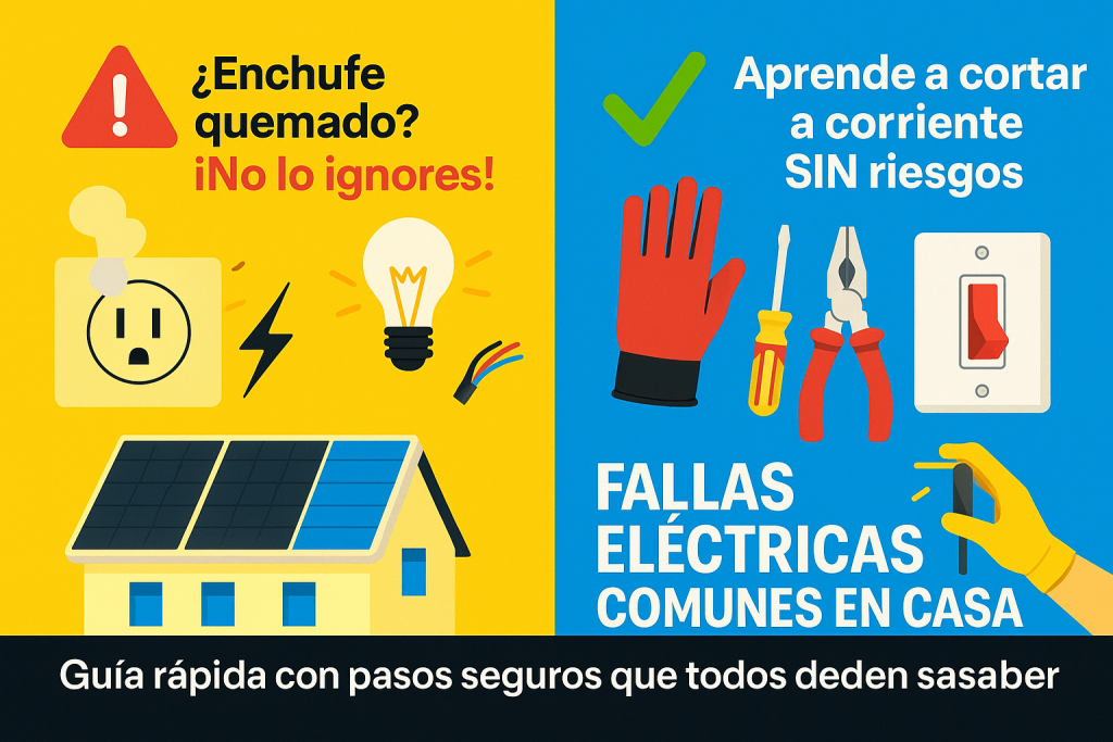 Guía visual para identificar y solucionar fallas eléctricas comunes en el hogar de forma segura, evitando riesgos y accidentes